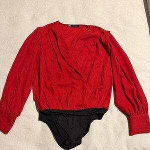 Zara Vibrant Red Wrap Bodysuit